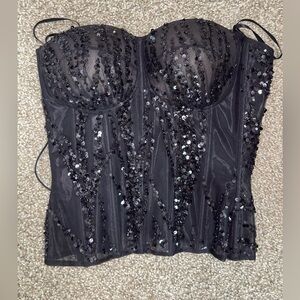Black Sequin Bustier Top